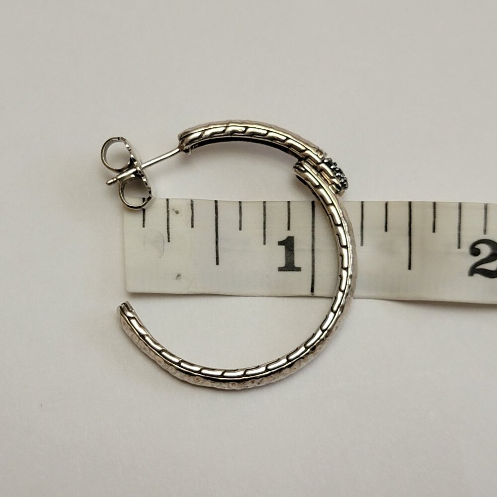 John Hardy Black Sapphire & Sterling Silver Medium Hoop Earrings - Picture 16 of 16